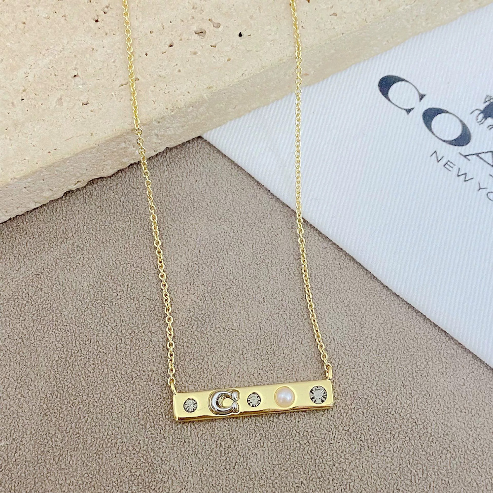 Coach Pearl Letter Square Pendant Necklace Metal